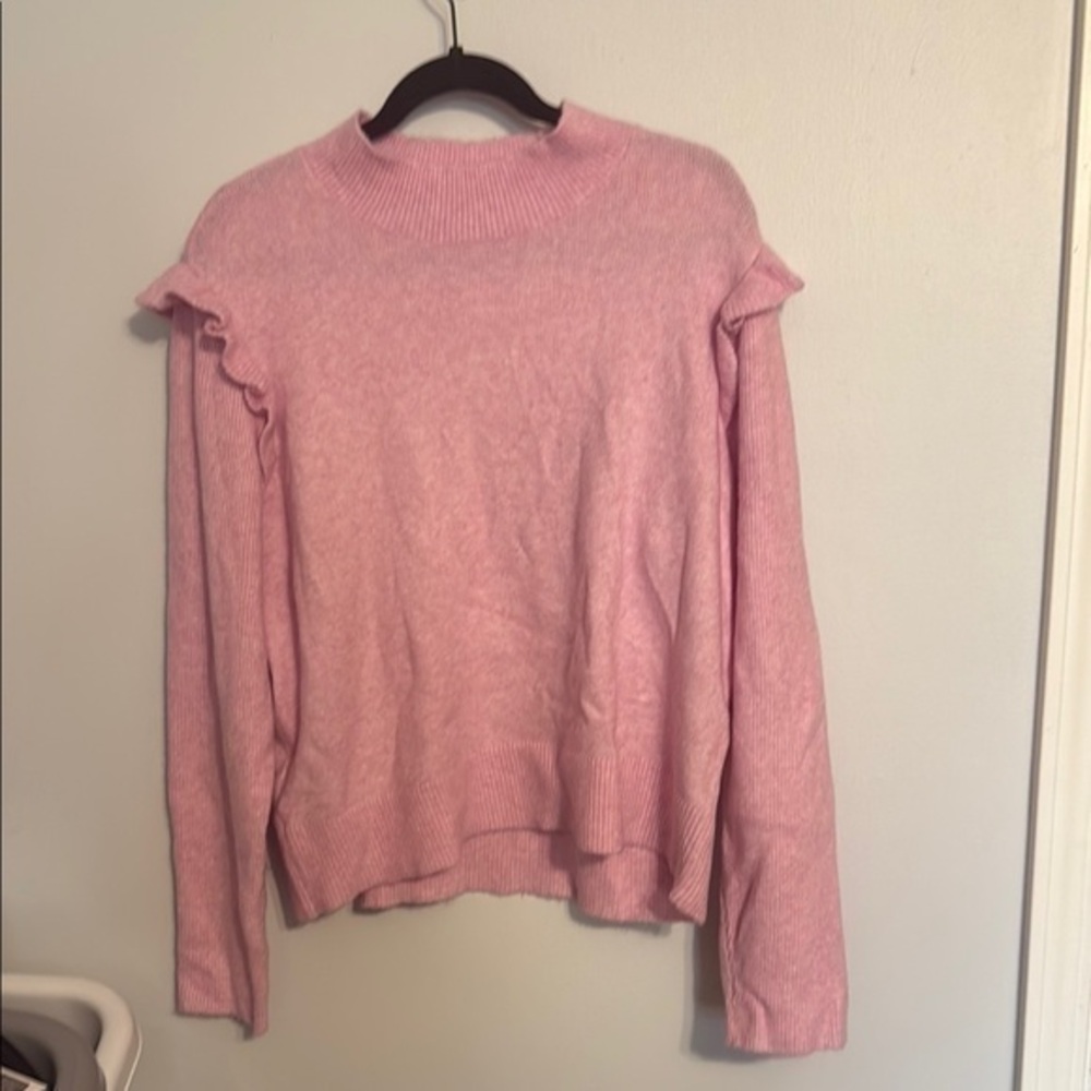 LOFT Pink XXL Mock Ruffle Turtleneck Soft Long Sleeve